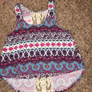 High low colorful tank with lace detail